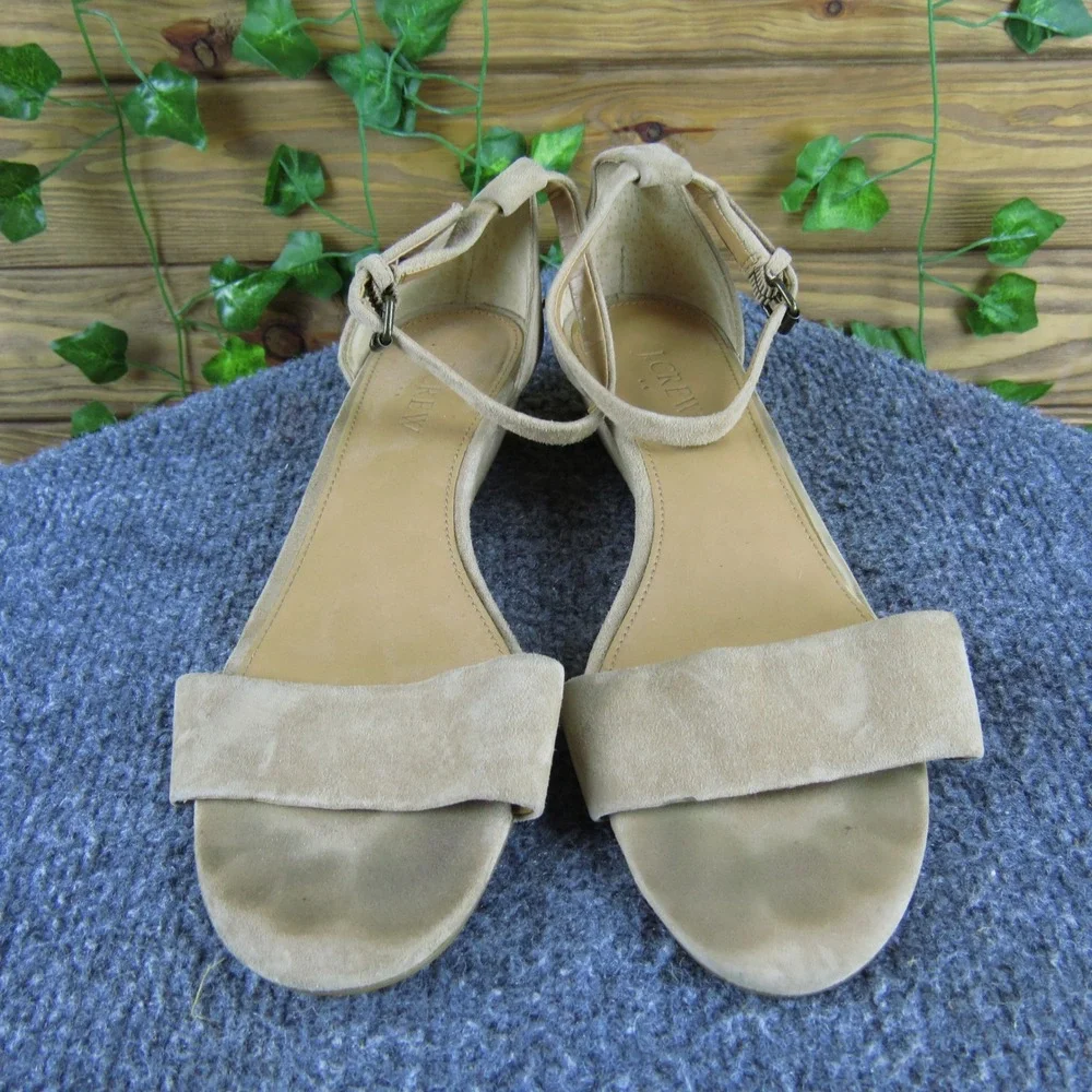 J.Crew Women's 6.5 Beige‎ Suede Sandals Low Wedge Ankle Strap Comfort